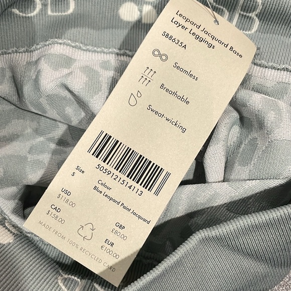 SWEATY BETTY Leopard Jacquard Base Layer Leggings NWT Small S Blue Leopard Paint - Picture 10 of 10